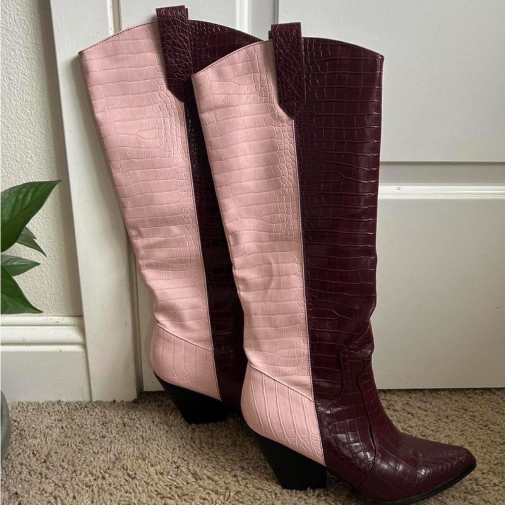 Elegant Two-Tone Knee-High Boots